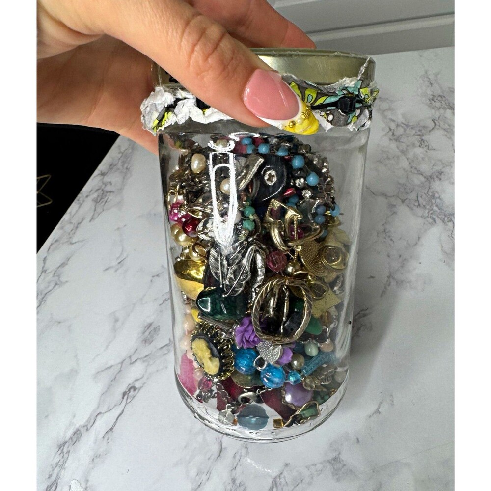 Mixed Costume Jewelry Lot 50+ Pieces Beads Charms Pendants Brooch Earrings Jar